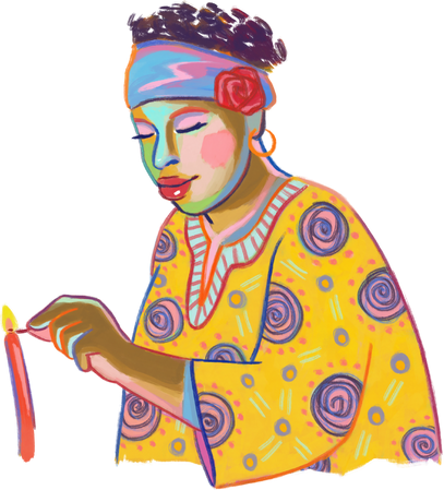 Painterly Kwanzaa Woman Lighting a Candle